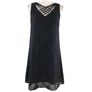 Entro Women's Sleeveless Black Dress Floral Lace Crochet Shift Mini Dress Size M